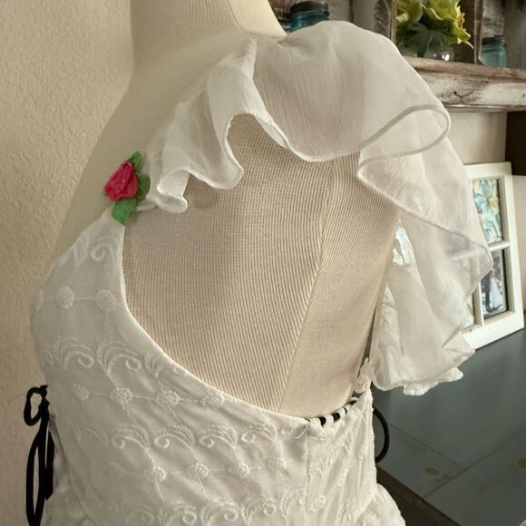 NWT Free People Womens Tie Front Embroidered Tiered Selena Maxi Top Ivory Small - Picture 13 of 16